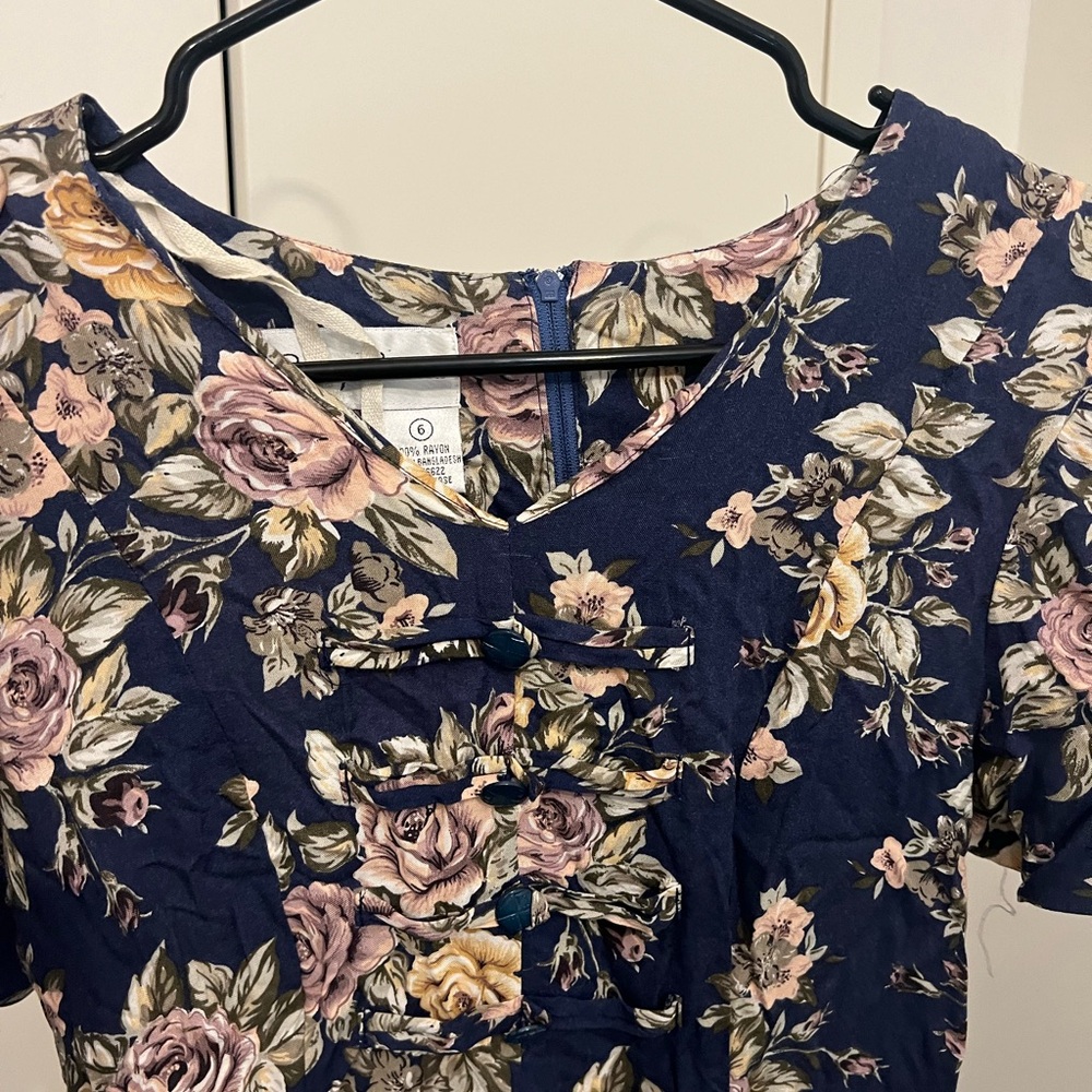 Floral Navy Dress with Pink and Cream Accents